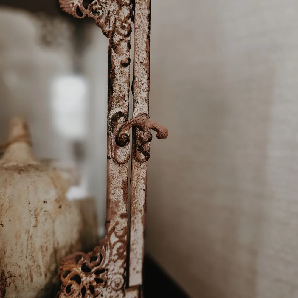 Vintage Inspired Brown & Off White Rustic Metal Lantern - Picture 4 of 5